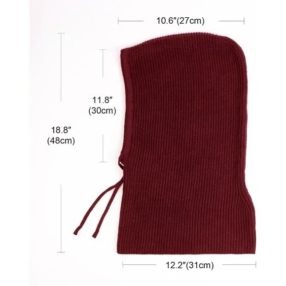 Women Scarf Hat Balaclava Beanie Skull Cap with Drawstring Warm Hat Burgundy - Picture 2 of 7